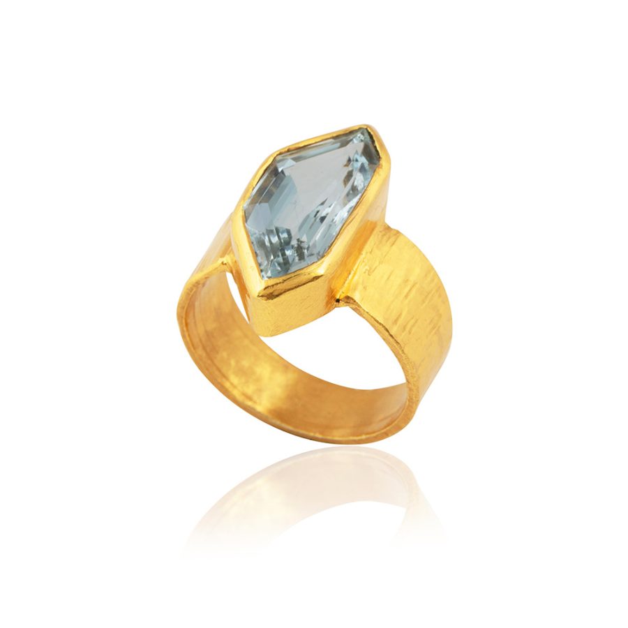 Structural Art Deco Aquamarine Ring