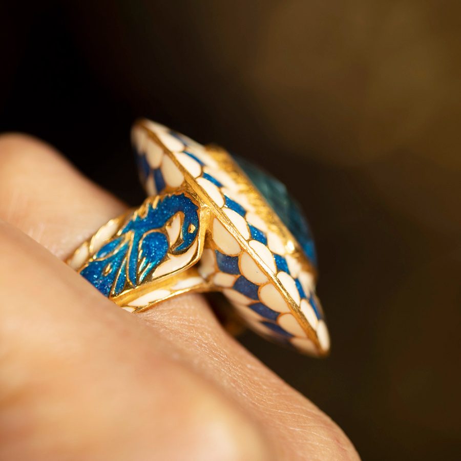 Geometric Enamel Detail Topaz Ring - Image 7