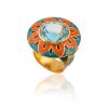 Topaz Orange & Blue Enamel Ring