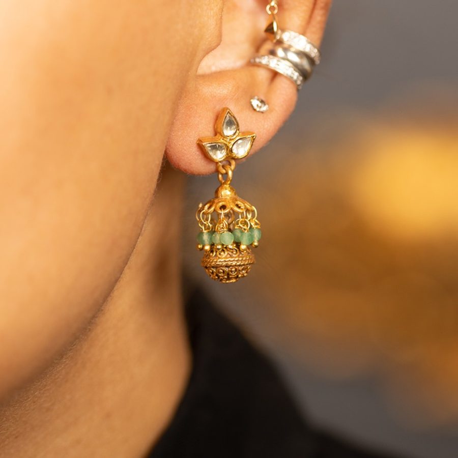 Heritage 9th Century Detailed 'Jumkha' with Crystal, Pearl & Quartz