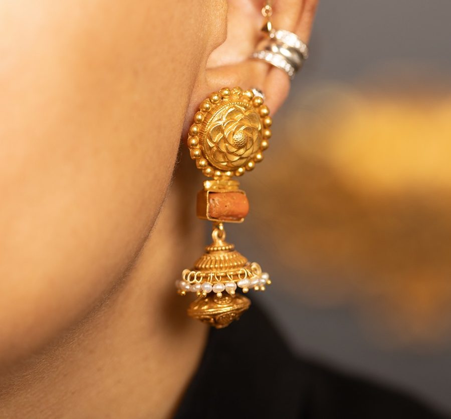 Heritage 9th Century Inspired Coral 'Jumkha' Earrings - Image 2