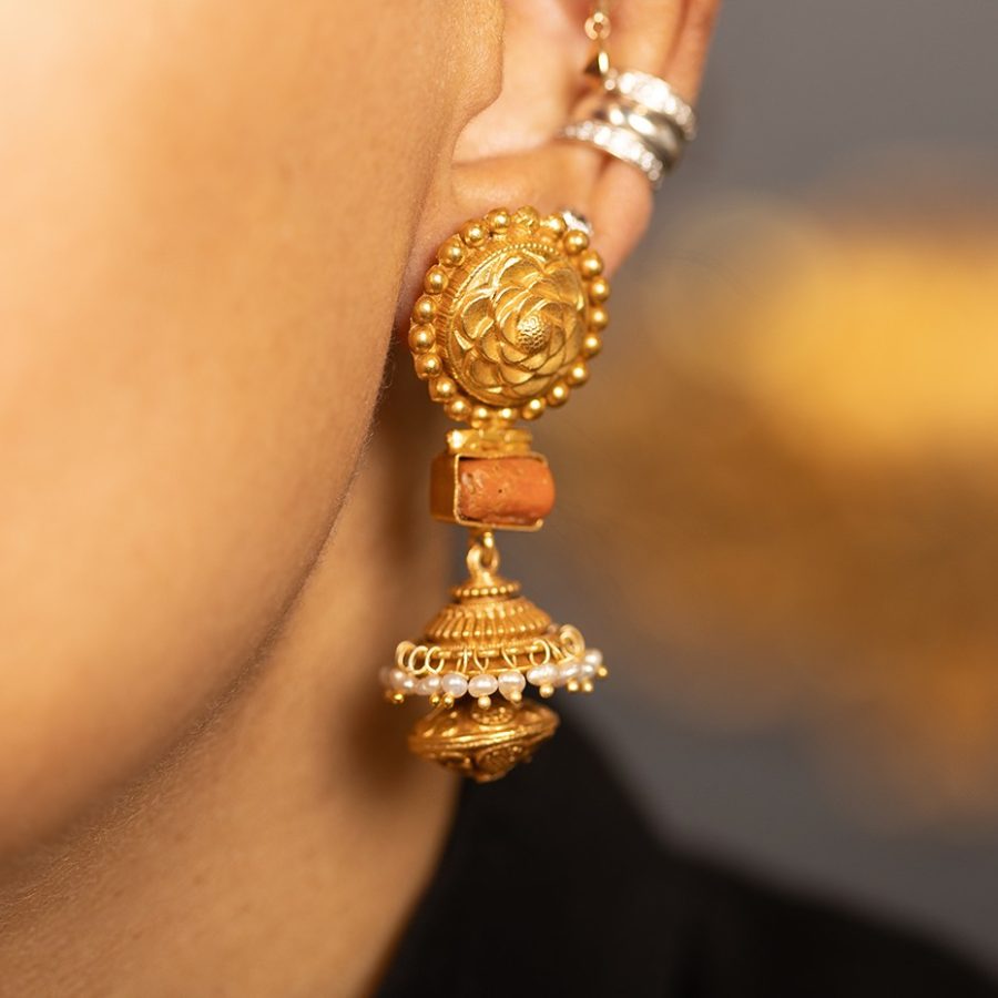 Heritage 9th Century Inspired Coral 'Jumkha' Earrings