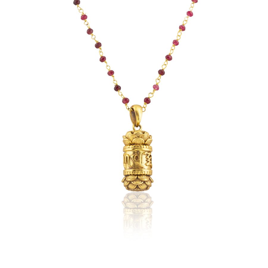 Amulet Prayer Pendant Necklace with Garnet Stone Detail