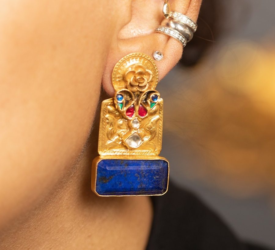 Heritage Detailed Lapis Lazuli Drop Earrings - Image 2