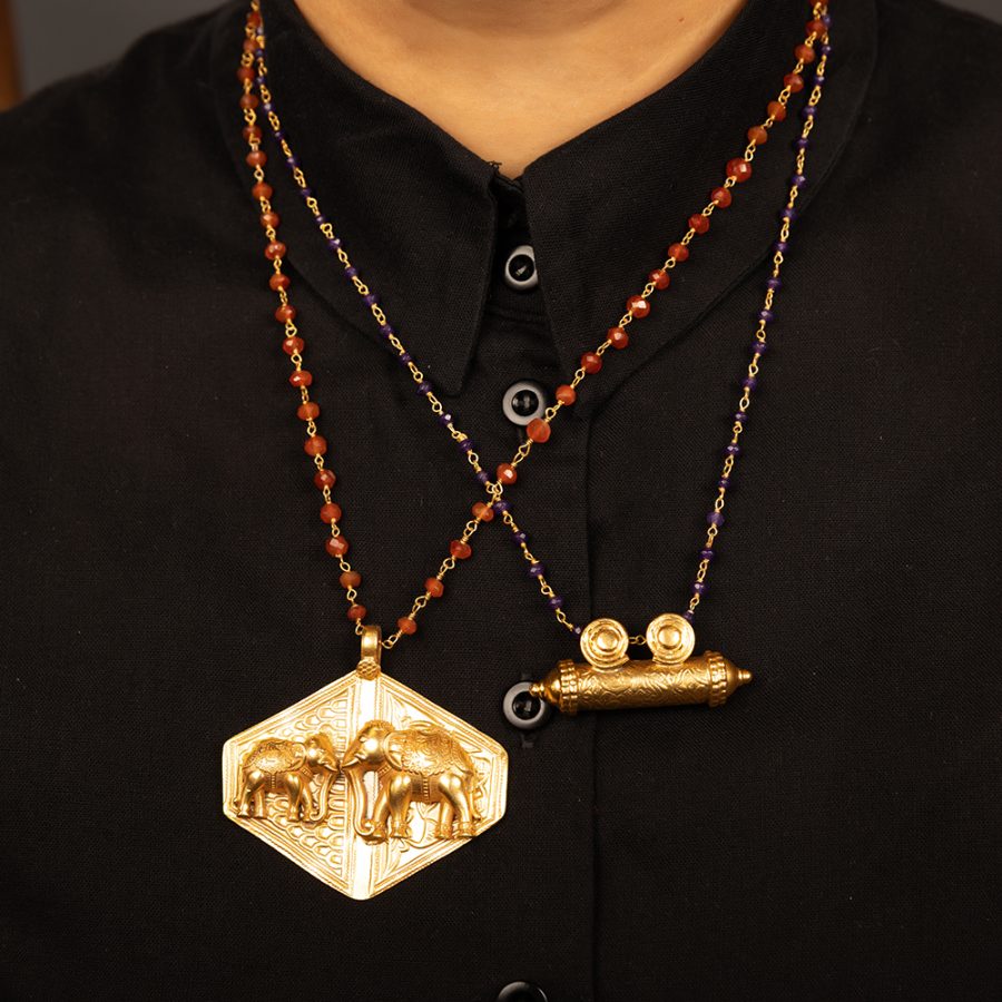 Elephant Mother & Baby Amulet Pendant Necklace