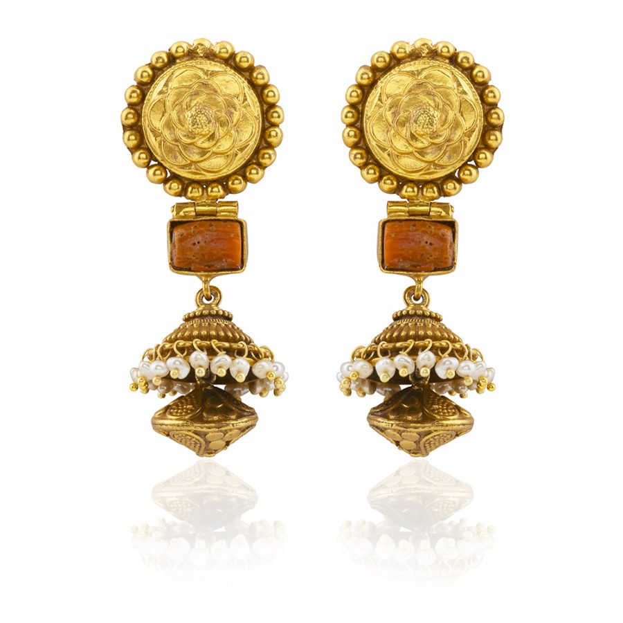 Heritage 9th Century Inspired Coral 'Jumkha' Earrings