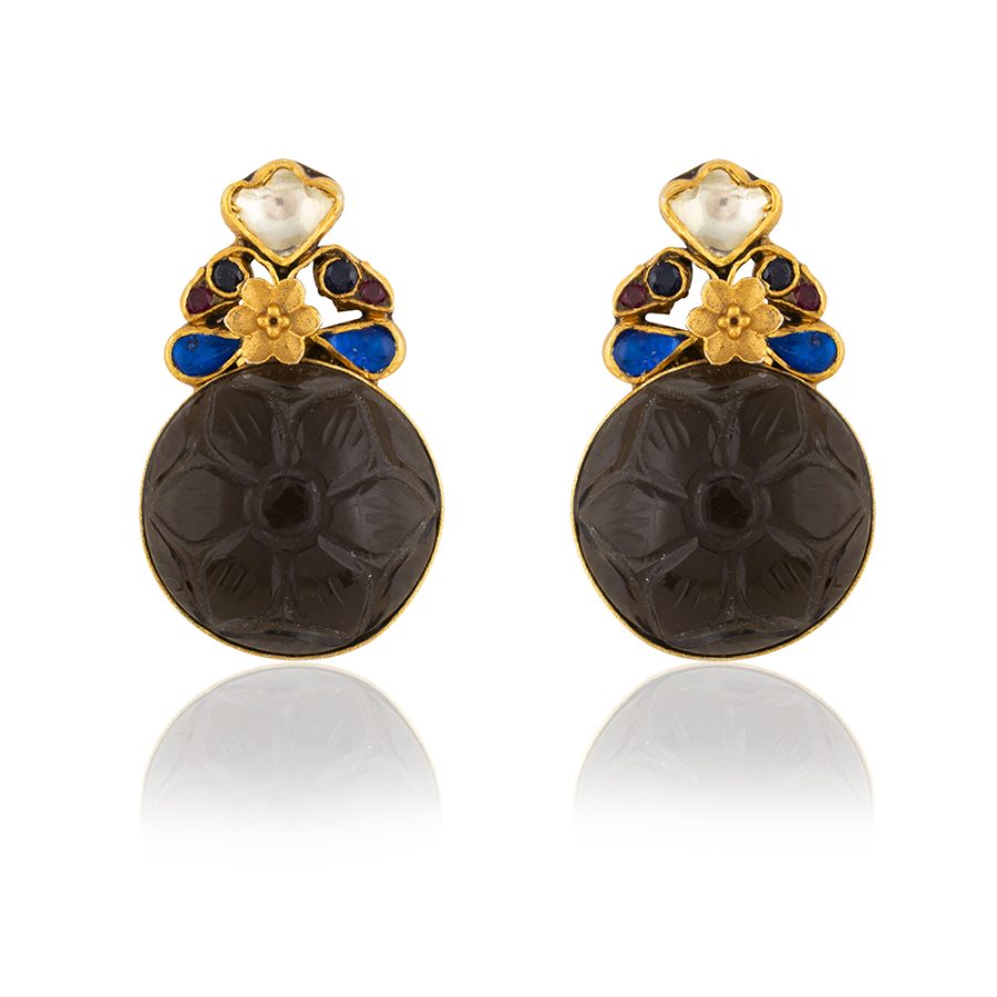 Heritage Carved Smokey Quartz Earrings