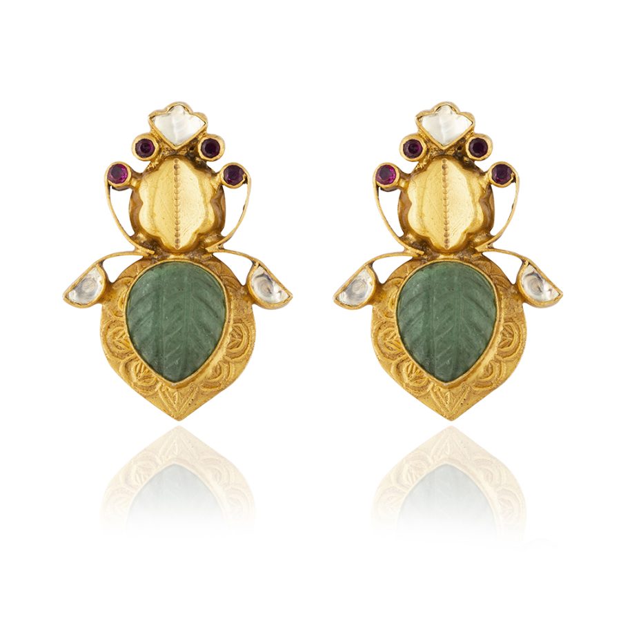 Heritage Carved Strawberry Quartz Bee Earrings