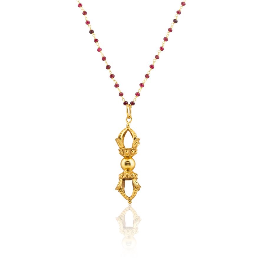 Prayer Amulet Pendant Necklace with Garnet Stone Detail