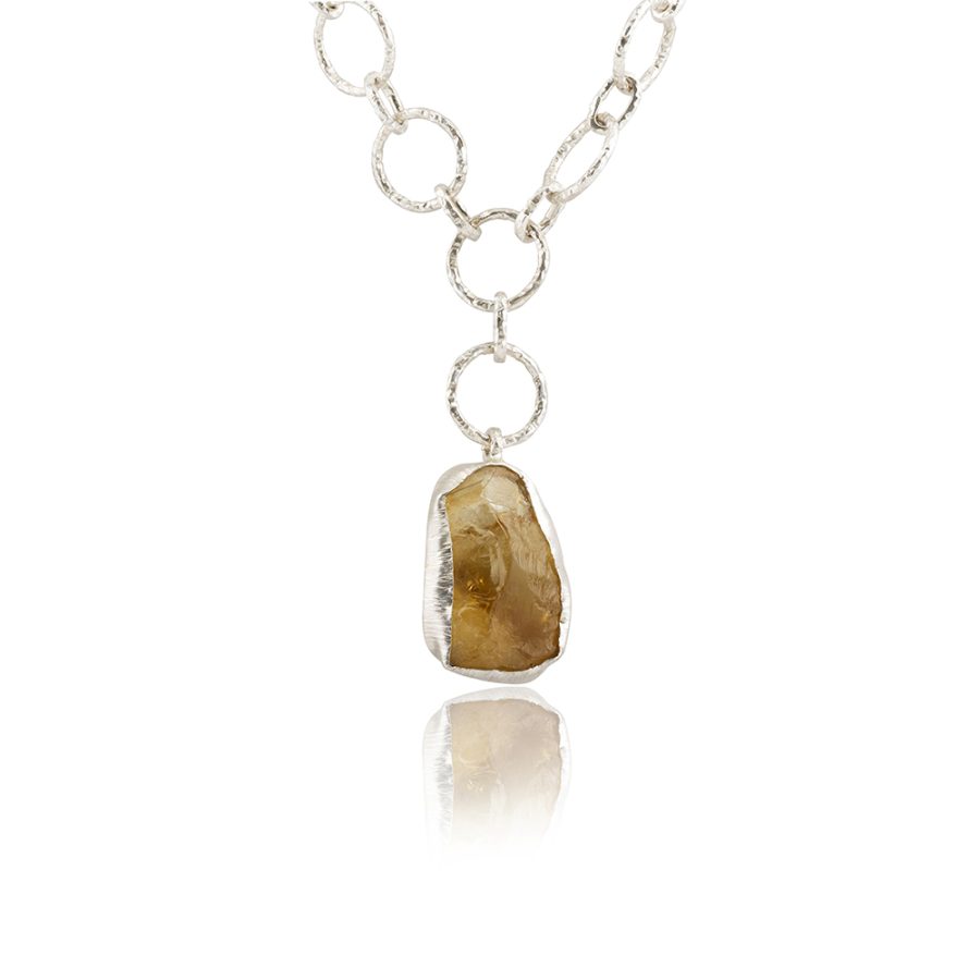 Silver Link Chain with Natural Citrine Stone