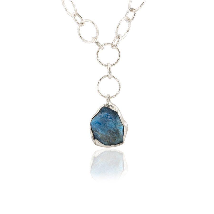Silver Link Chain with Natural Neon Apetite Stone
