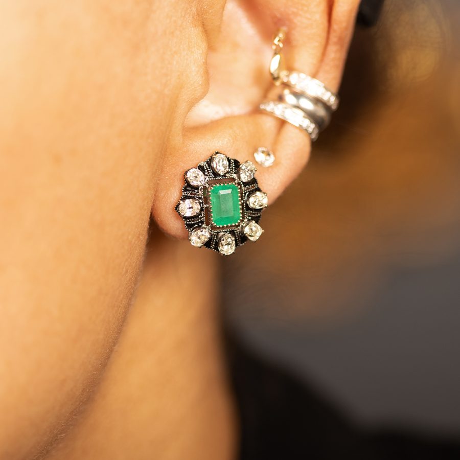 Heirloom Emerald & Diamond Stud Earrings