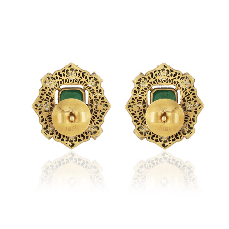 Heirloom Emerald & Diamond Stud Earrings - Image 3
