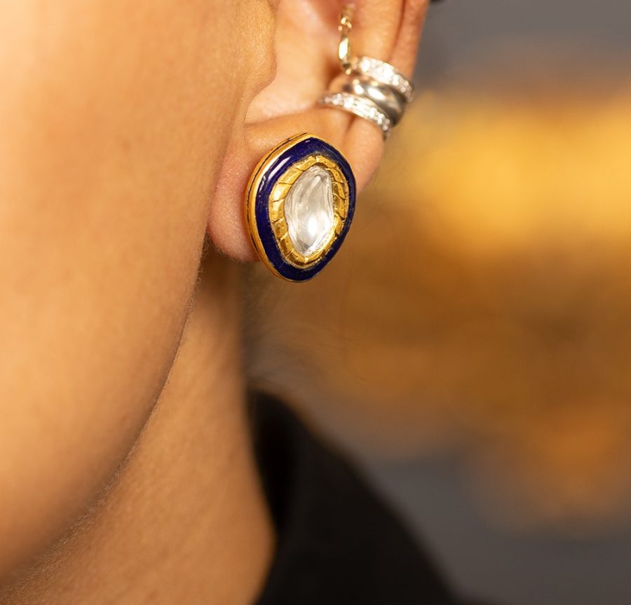 Heirloom Enamel & Diamond Stud Earrings - Image 2