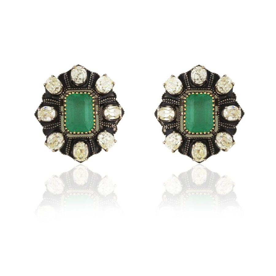 Heirloom Emerald & Diamond Stud Earrings