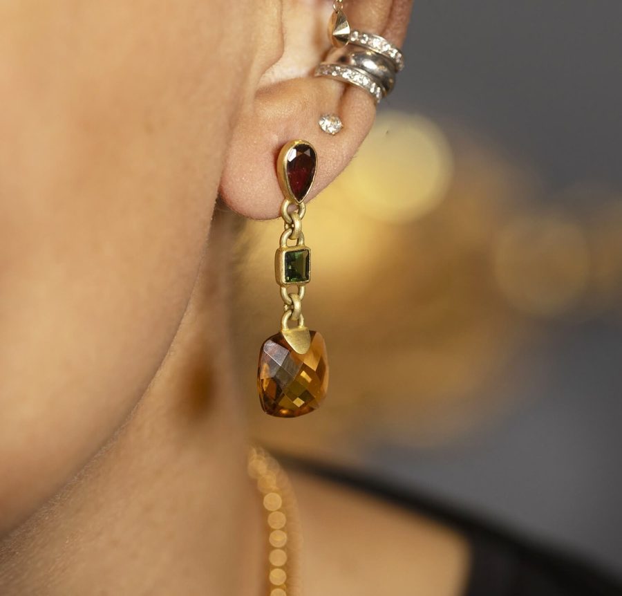 Heirloom 18Kt Gold Citrine & Tourmaline Drop Earrings - Image 2