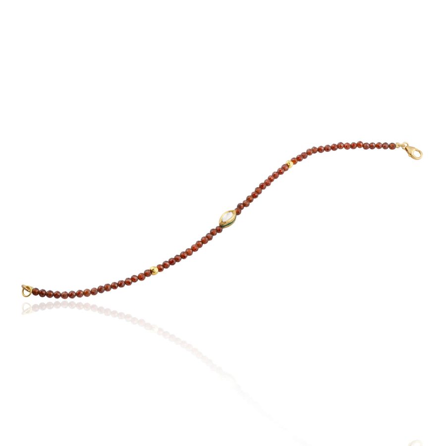 18kt Gold Hessonite Garnet & Diamond Evil Eye Bracelet