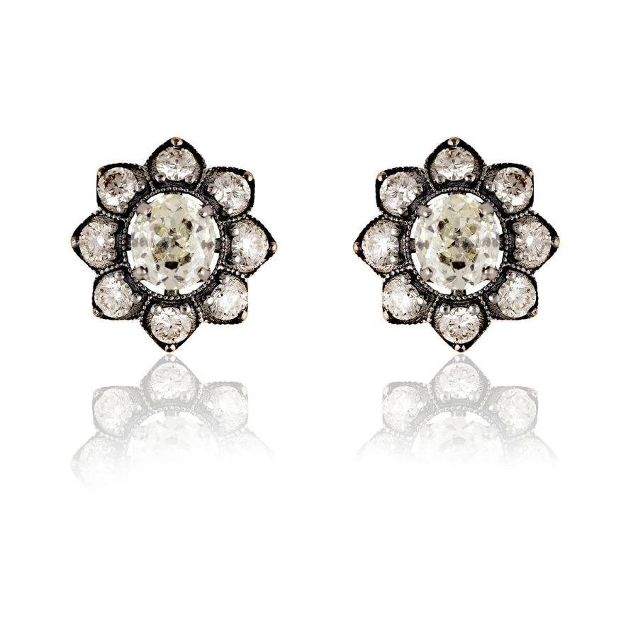 18kt Gold Old Mine Cut Diamond Stud Earrings