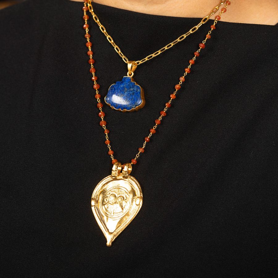 Mughal Blue Lapis Link Chain Pendant Necklace