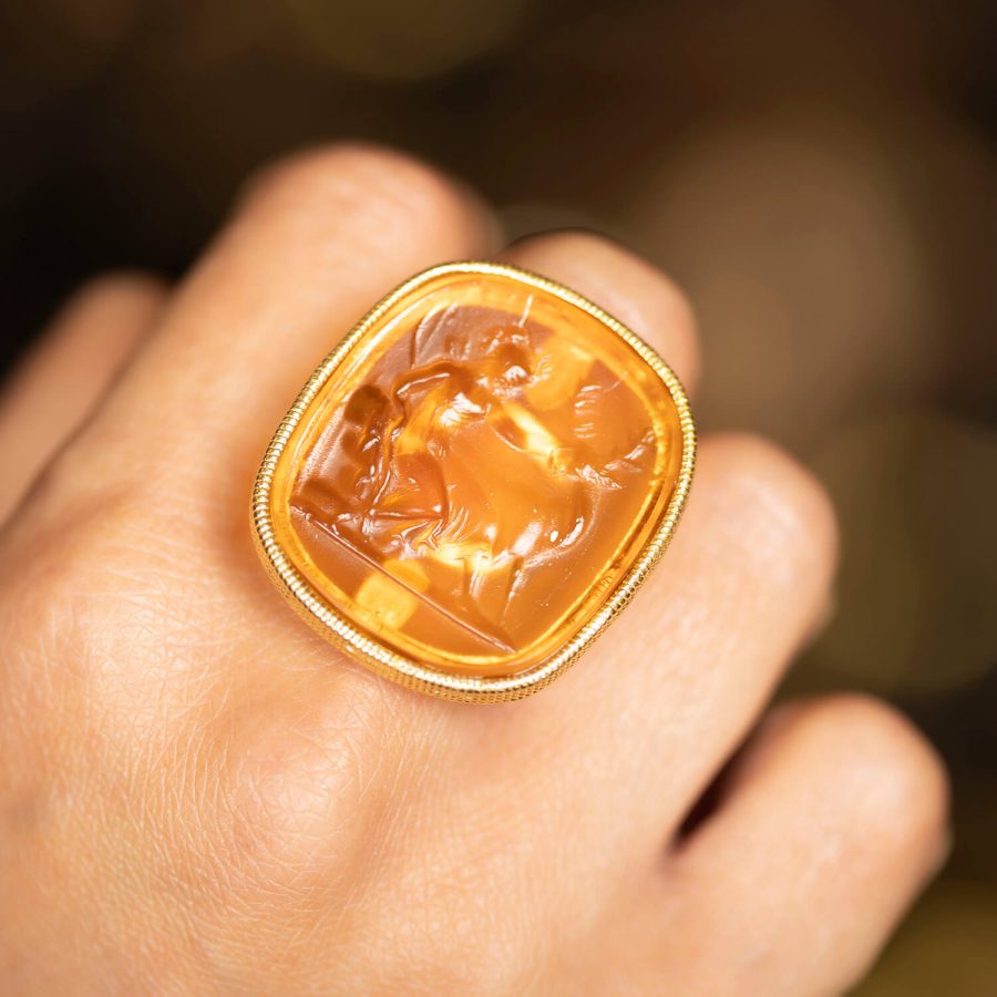 Citrine Shade Adjustable Intaglio Ring