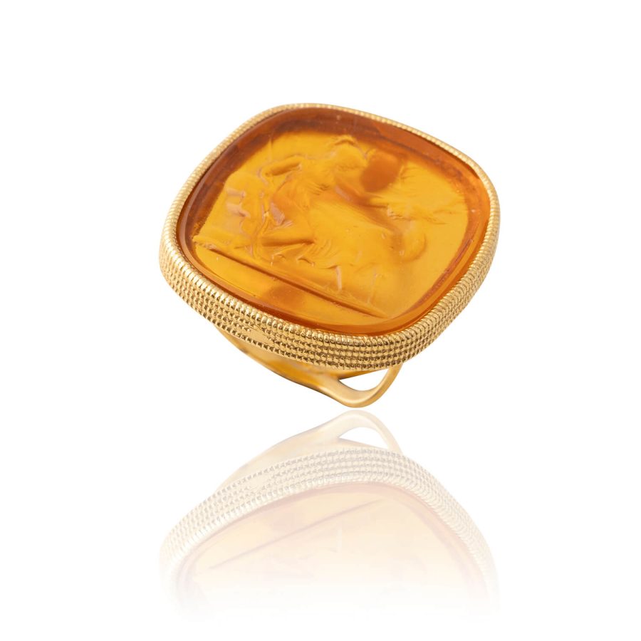 Citrine Shade Adjustable Intaglio Ring