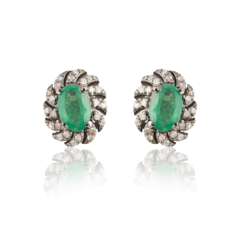 Emerald & Diamond Stud Earrings