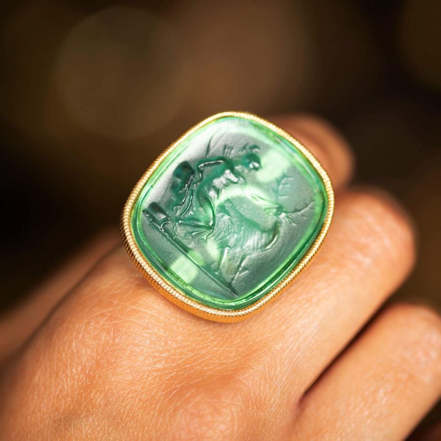 Emerald Green Adjustable Intaglio Ring