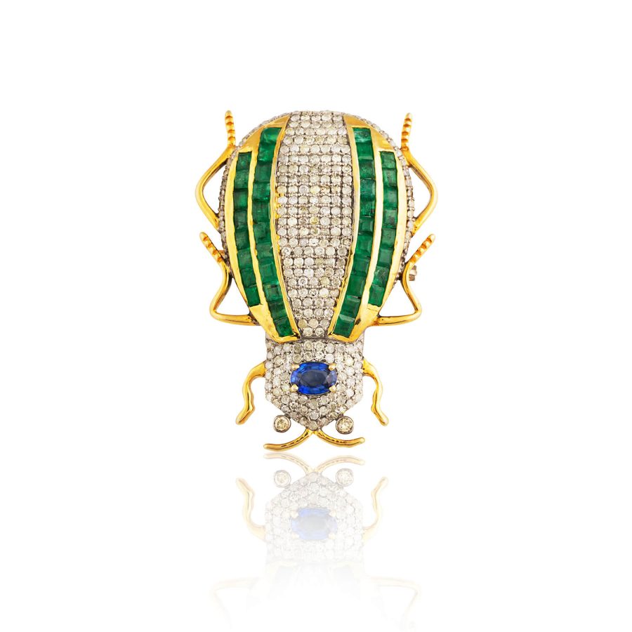 Emerald, Sapphire, Diamond Lady Bug Brooch