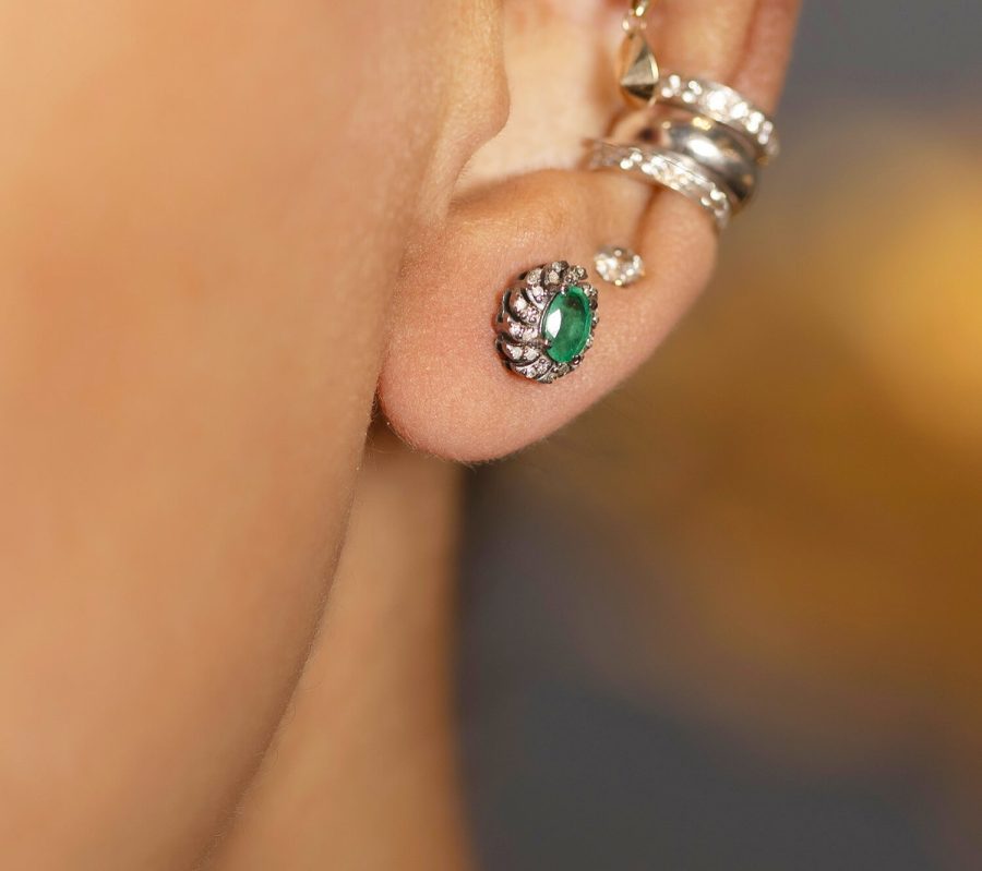 Emerald & Diamond Stud Earrings - Image 2