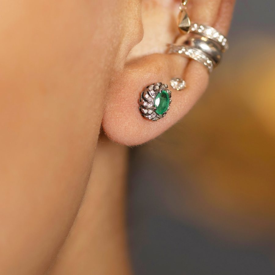 Emerald & Diamond Stud Earrings