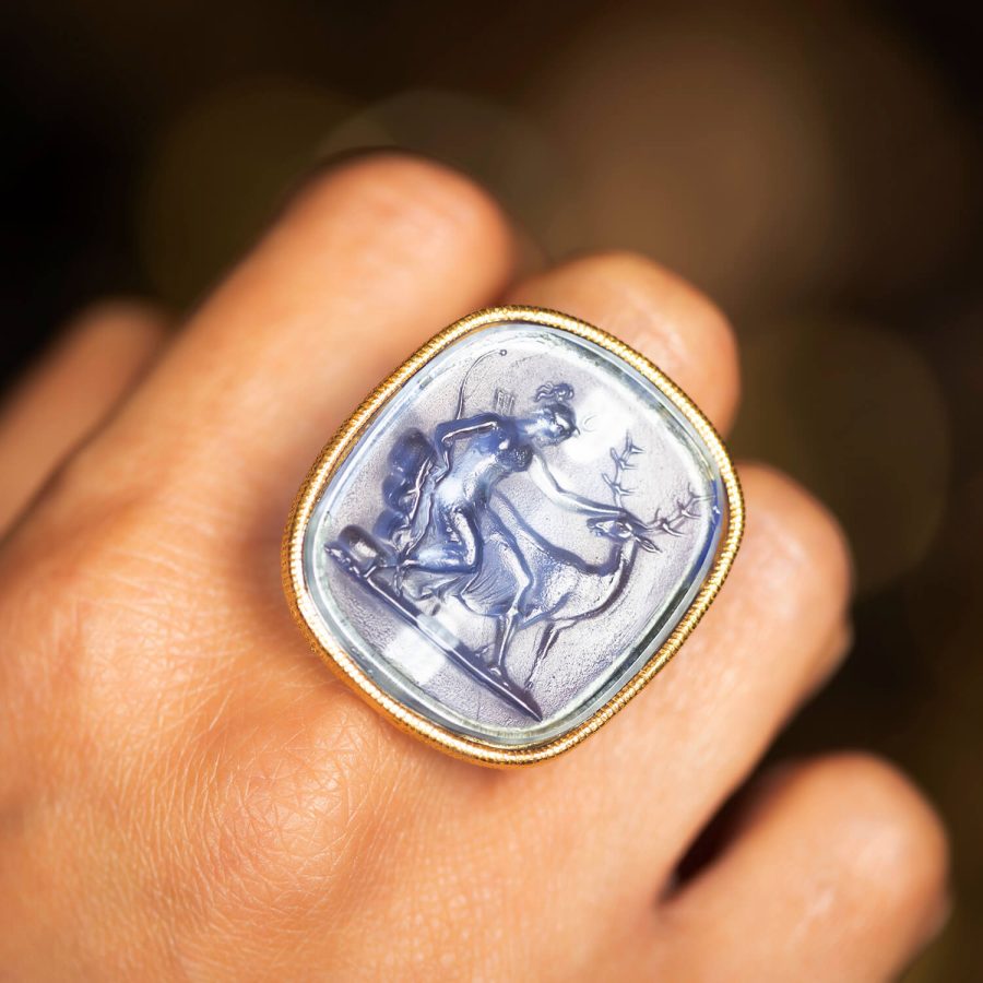 Royal Blue Intaglio Adjustable Ring