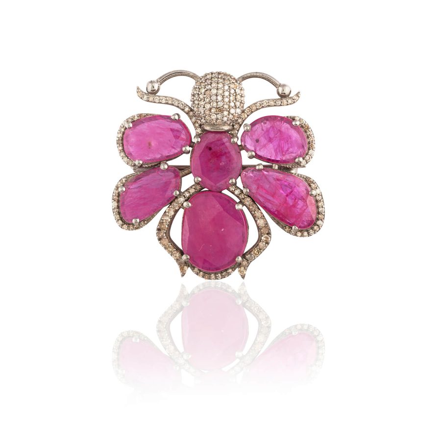 Ruby & Diamond Lady Bug Brooch Pendant