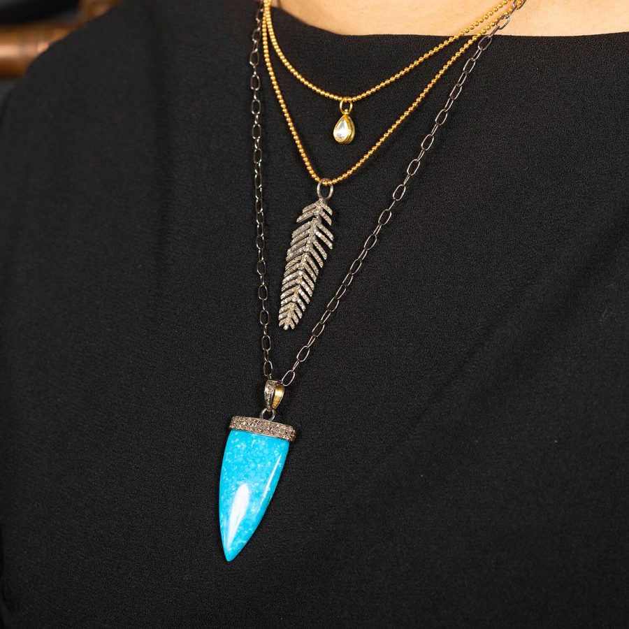 Diamond Leaf Pendant Necklace - Image 3
