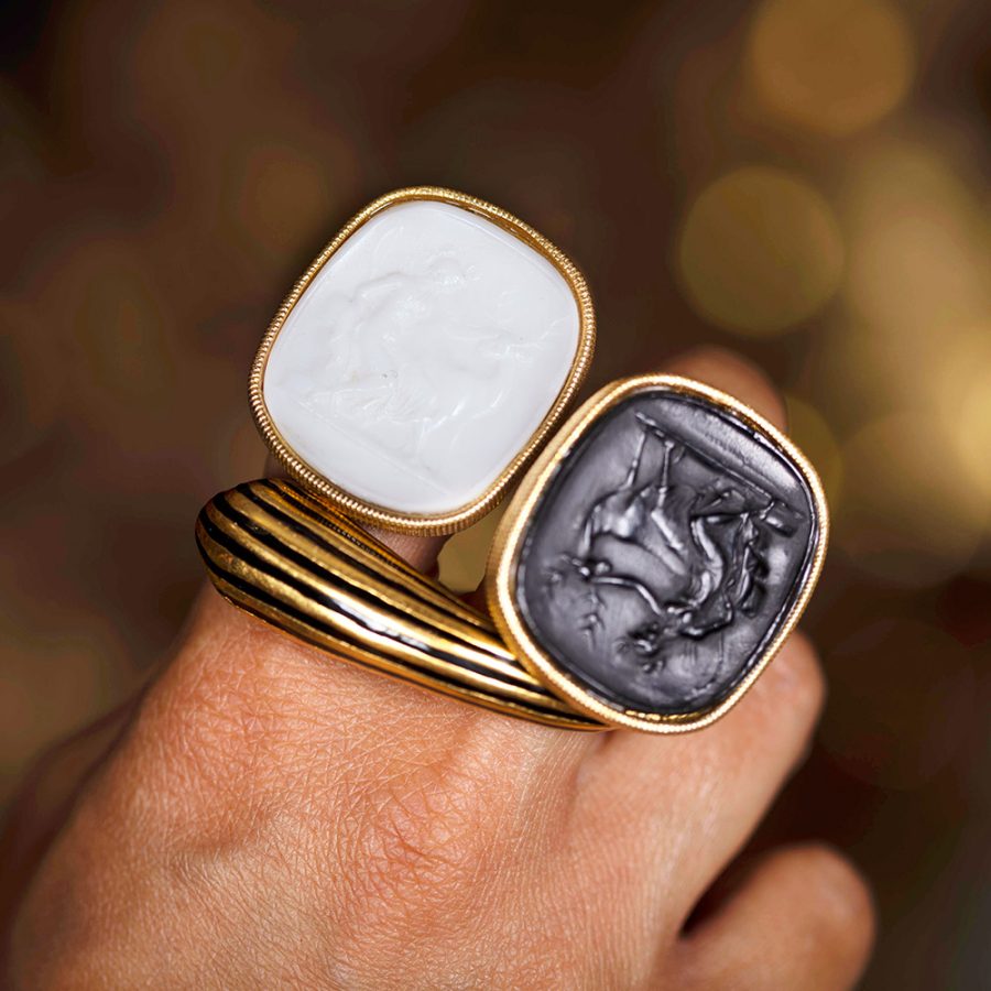 White Intaglio Adjustable Ring
