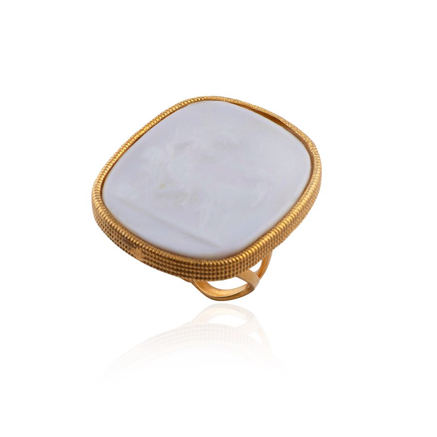 White Intaglio Adjustable Ring