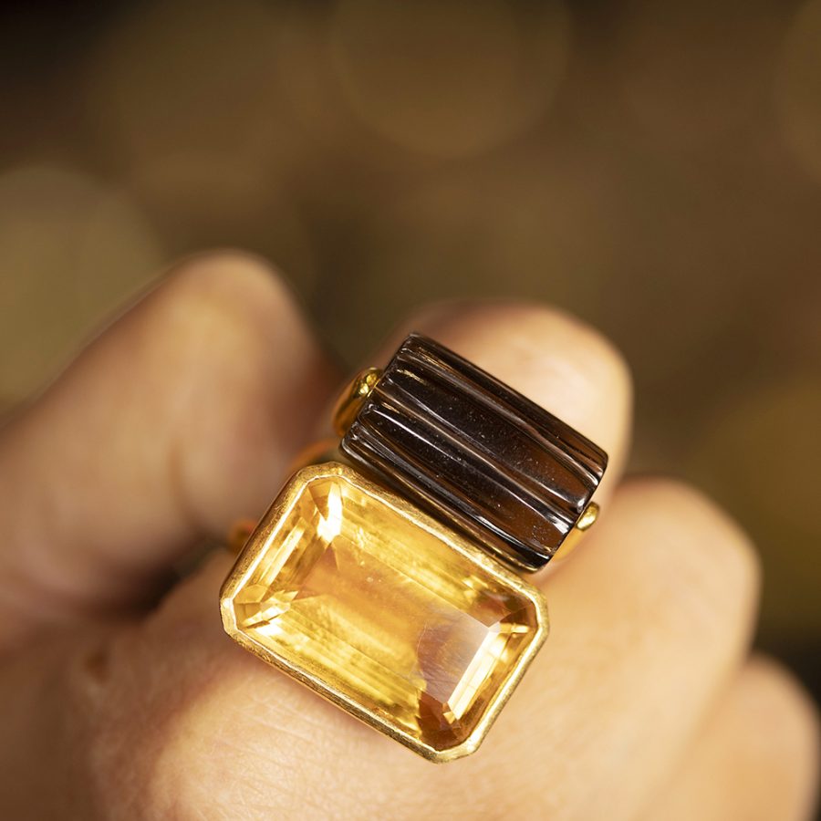Rotating Carved Quartz Ring