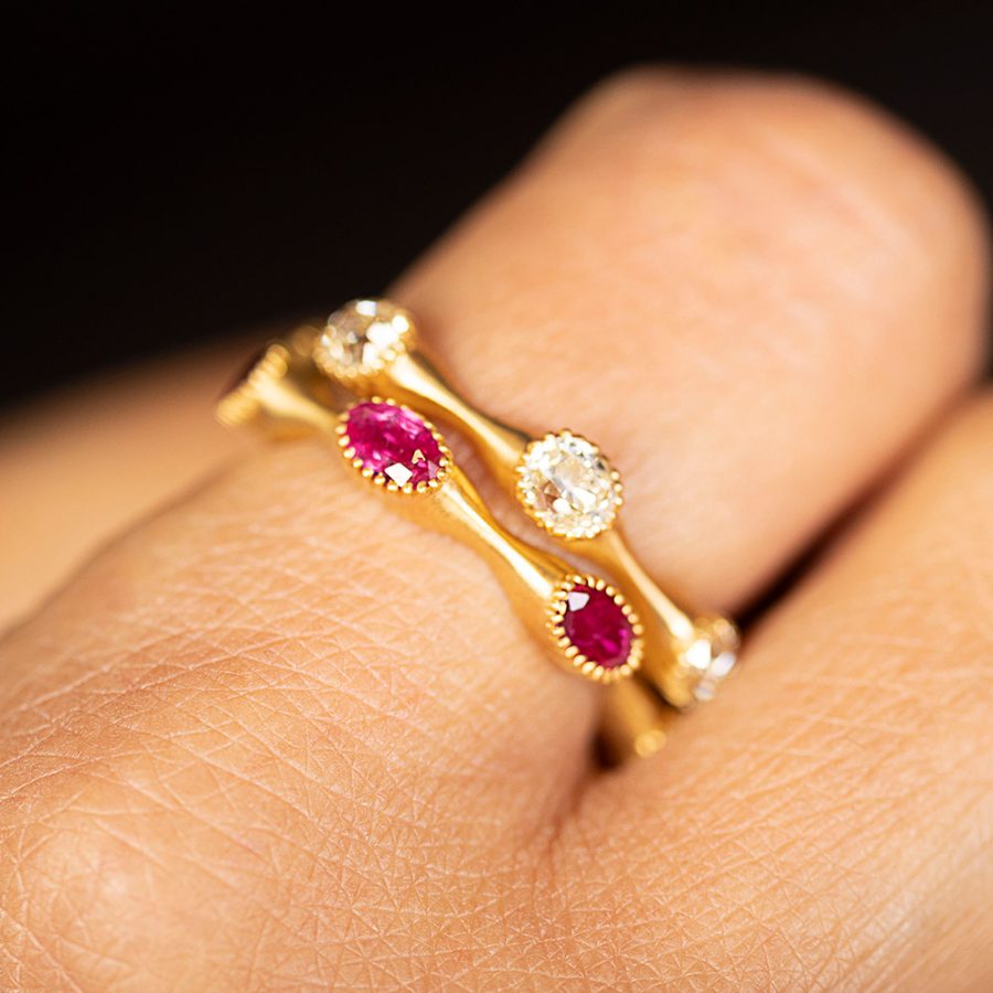 18kt Gold Old Mine Cut Diamond Eternity Ring