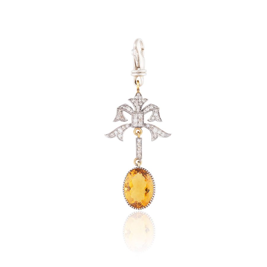 1920's Art Deco Citrine & Diamond Pendant Necklace