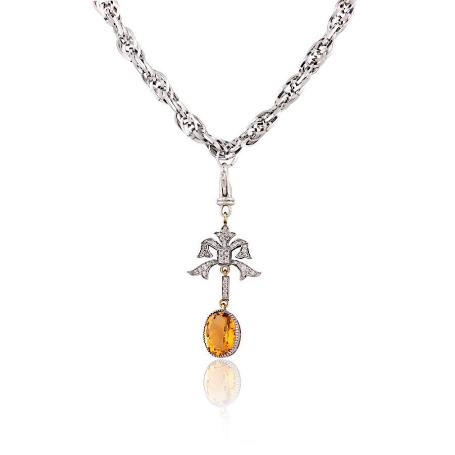 1920's Art Deco Citrine & Diamond Pendant Necklace