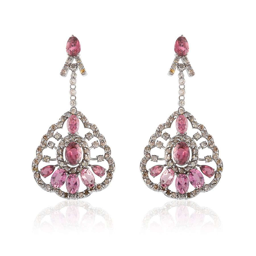 1920's Art Deco Tourmaline & Diamond Drop Earrings