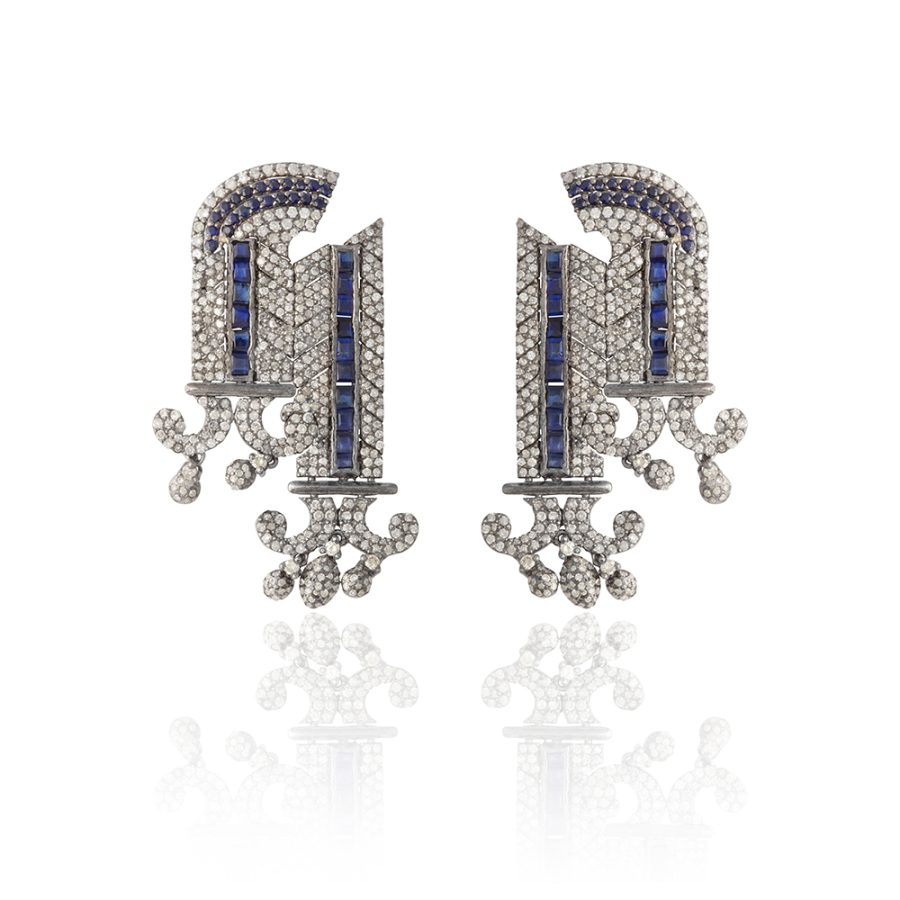 Art Deco Sapphire & Diamond Pillar Earrings
