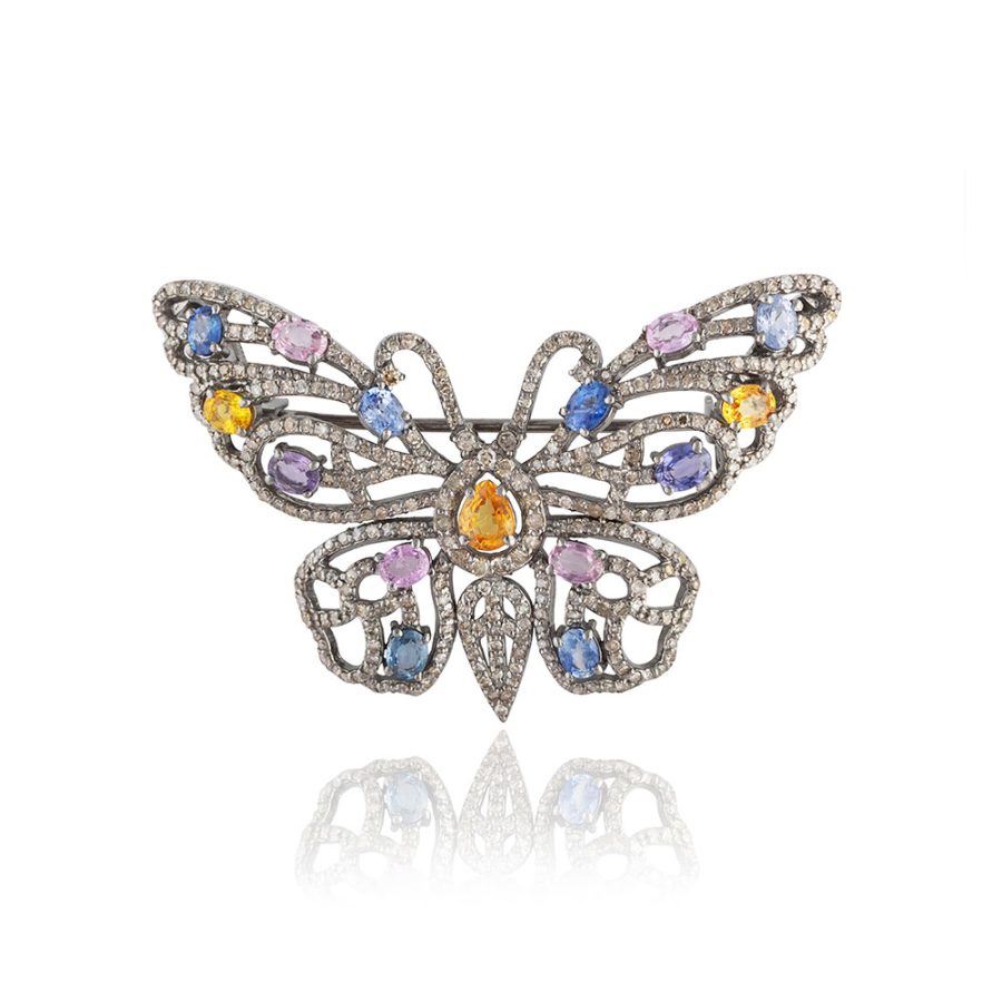 Coloured Sapphire & Diamond Brooch Pendant
