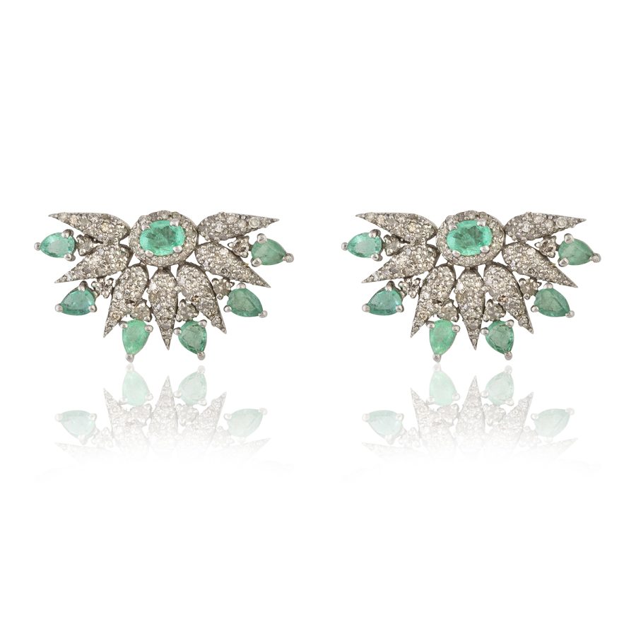Emerald & Diamond Half Moon Earrings