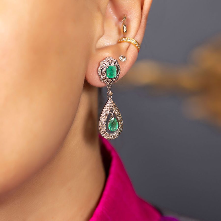 Emerald Double Drop Earrings