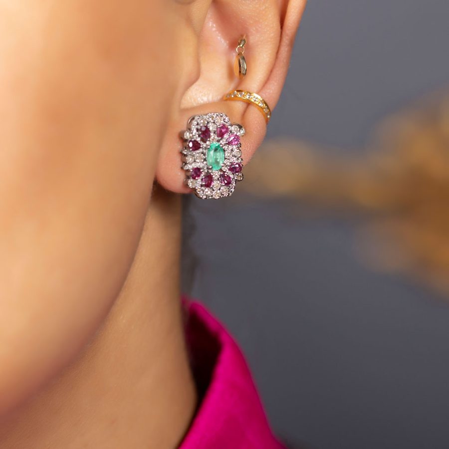 Emerald & Ruby Stud Earrings