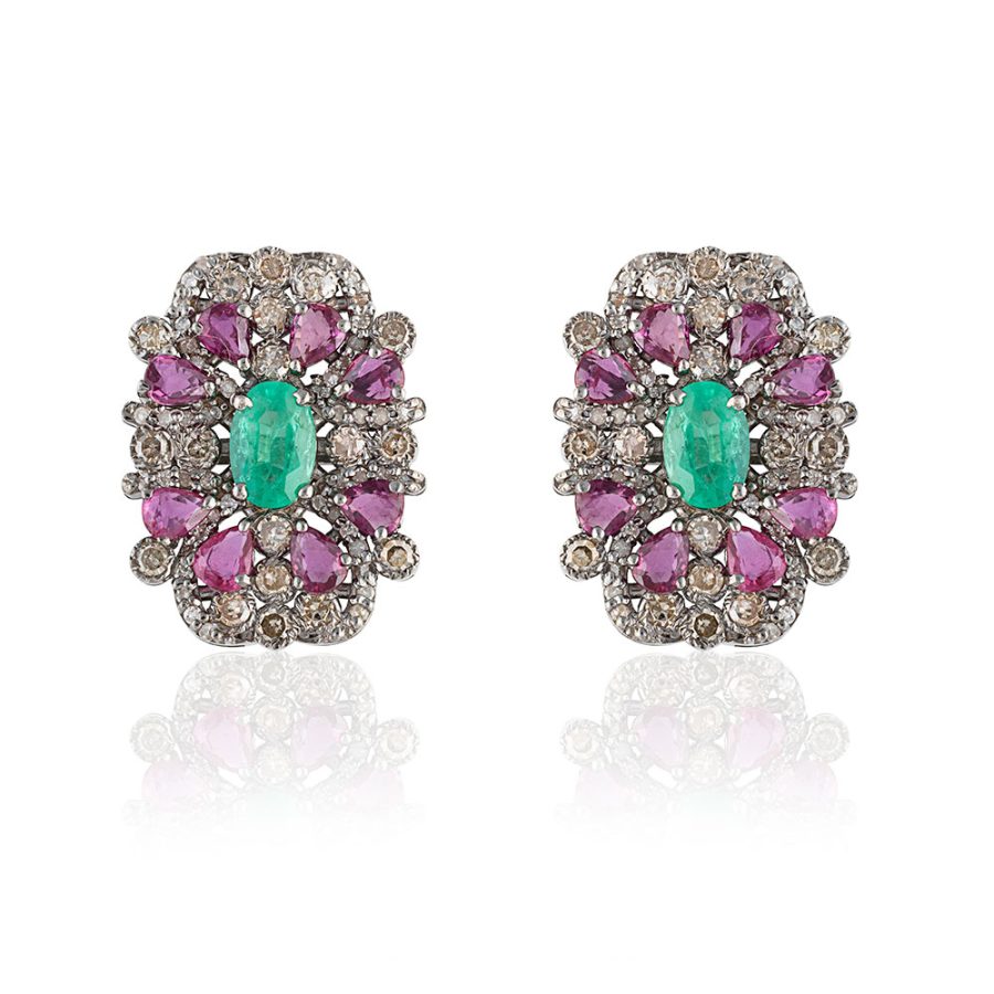 Emerald & Ruby Stud Earrings