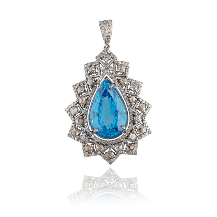 Geometric Blue Topaz & Diamond  Pendant