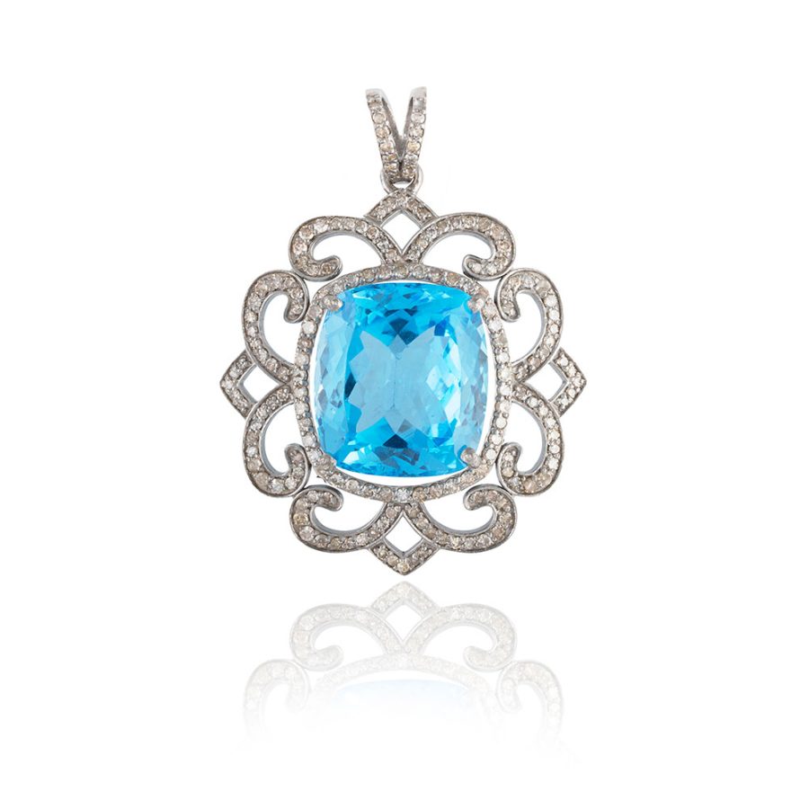 Geometric Blue Topaz & Diamond  Pendant
