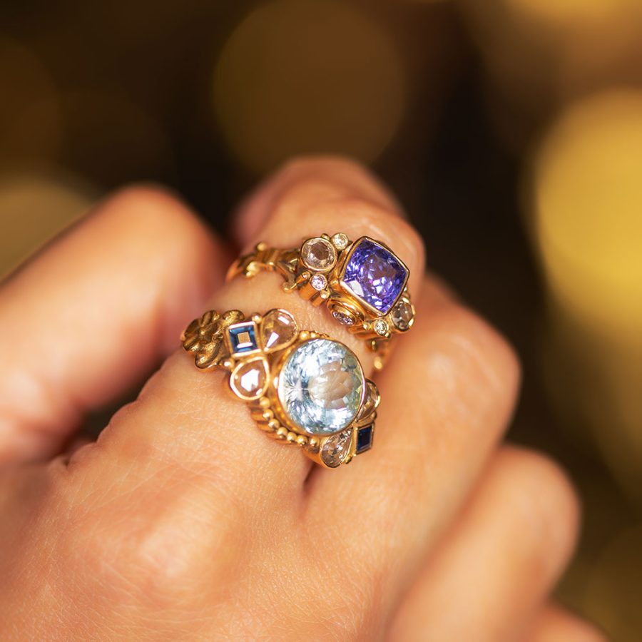 Heirloom 18kt Gold Tanzanite & Rose Cut Diamond Ring