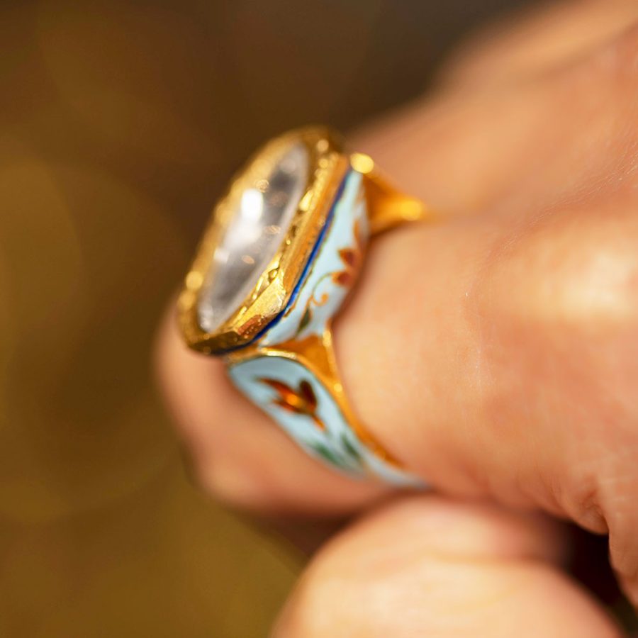 Heirloom 18kt Gold Enamel and Uncut Diamond Ring